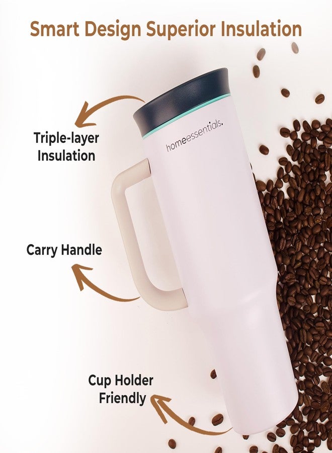 هوم إسنشالز كوب هوم إسينشالز المصنوع من الفولاذ المقاوم للصدأ بسعة 1200 مل مع غطاء وماصة - معزول بتفريغ الهواء، مقاوم للانسكاب - يحافظ على المشروبات ساخنة أو باردة لمدة 12 ساعة - مثالي للمكتب، والنادي الرياضي، والسفر - (أبيض) - Image 2